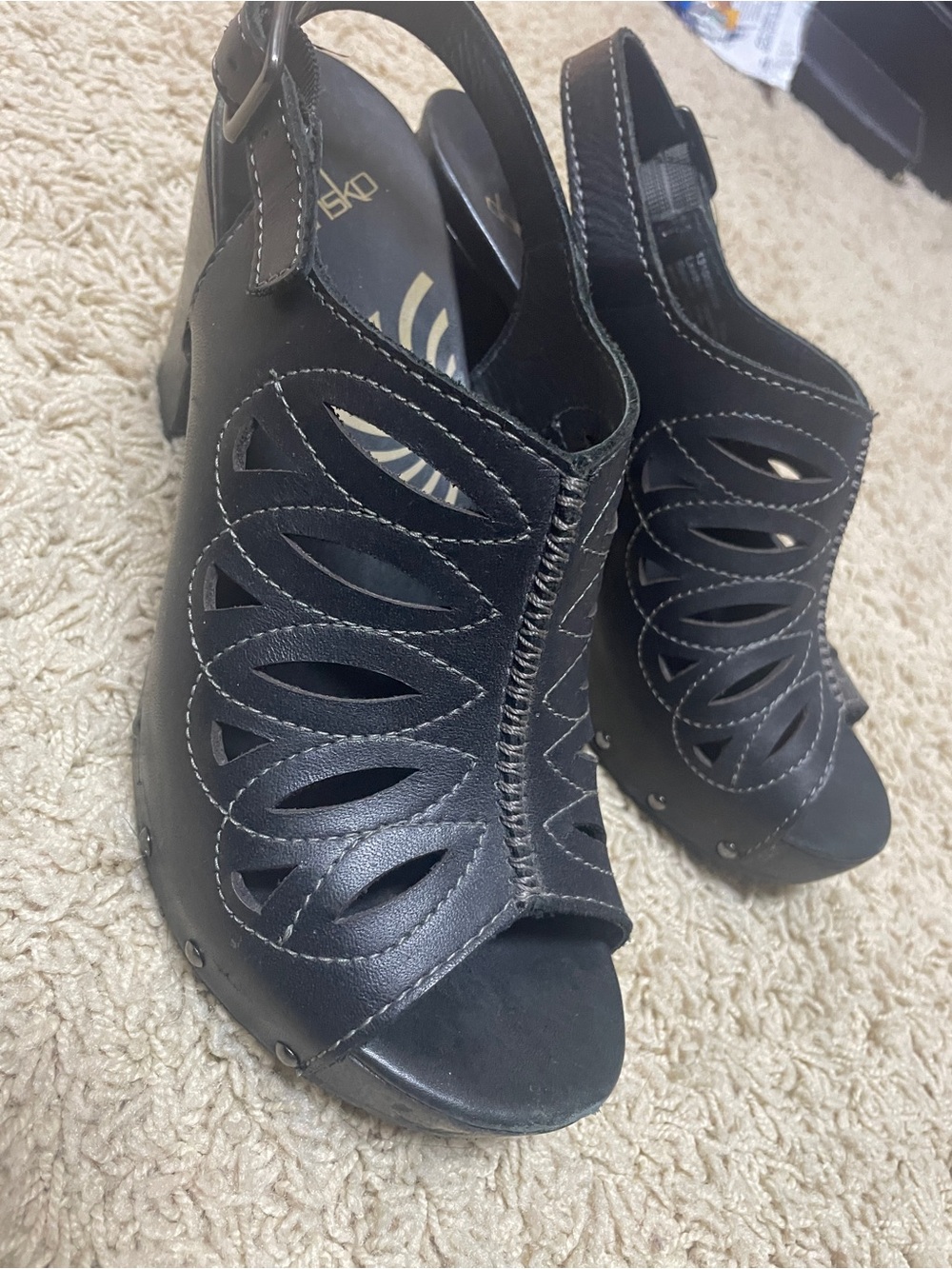 Dansko Black Leather Cutout Slingback Heels